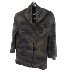 Lola & Sophie Funnel Neck 3/4 Sleeve Snap Front Jacket Womens XS Camoflauge